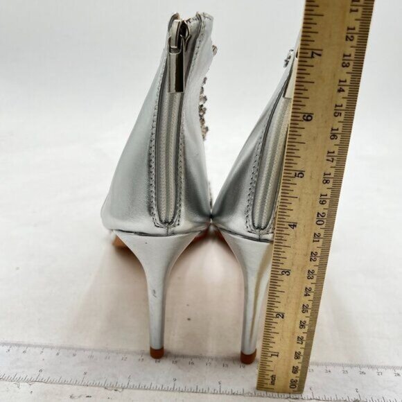 XYD Silver Mid Heel Rhinestone Strappy Sandals Open Toe Ankle Strap Prom Shoes - Picture 5 of 8